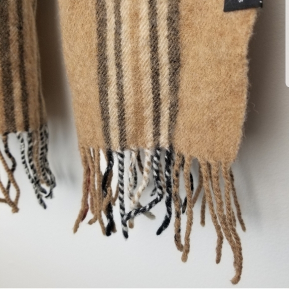 Valentin Fraas 100% pure lamb's wool brown plaid fringe scarf - Picture 3 of 9